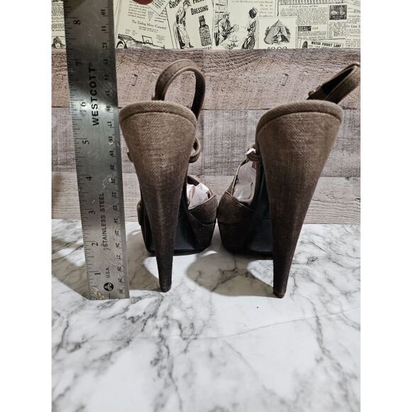 Burberry Wood Linen Leather Platform Heels 9 EU 40 - Picture 5 of 6